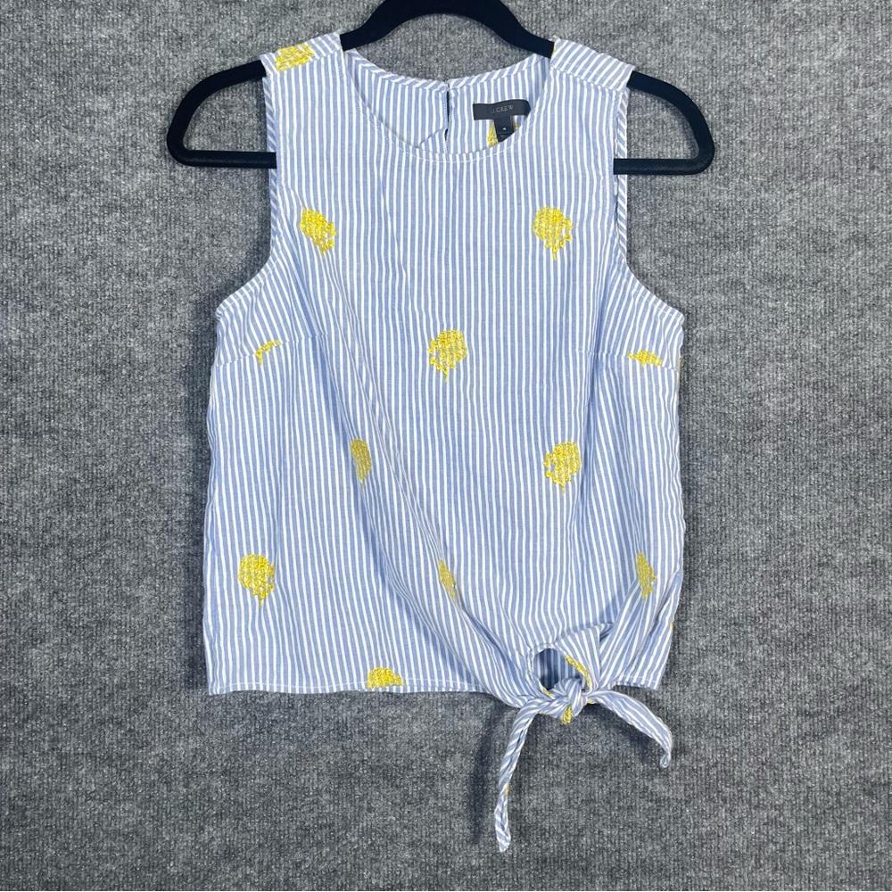 J Crew Women’s 4 Pineapple Embroidered Striped Sleeveless Side Tie Crop Tank Top